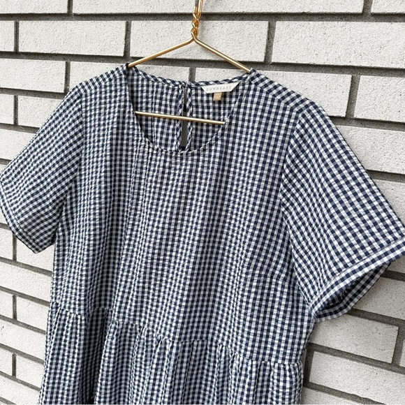 Downeast Navy Gingham Tiered Midi Dress XXL Short Sleeve Cottagecore Preppy - Picture 3 of 11